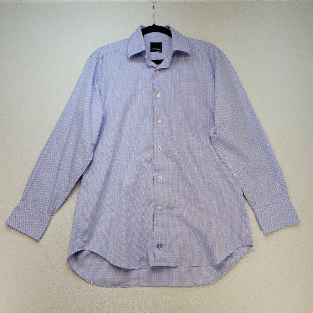 David Donahue Dress‎ Shirt Mens 15.5 32/33 Blue Purple Check Cotton Plaid
